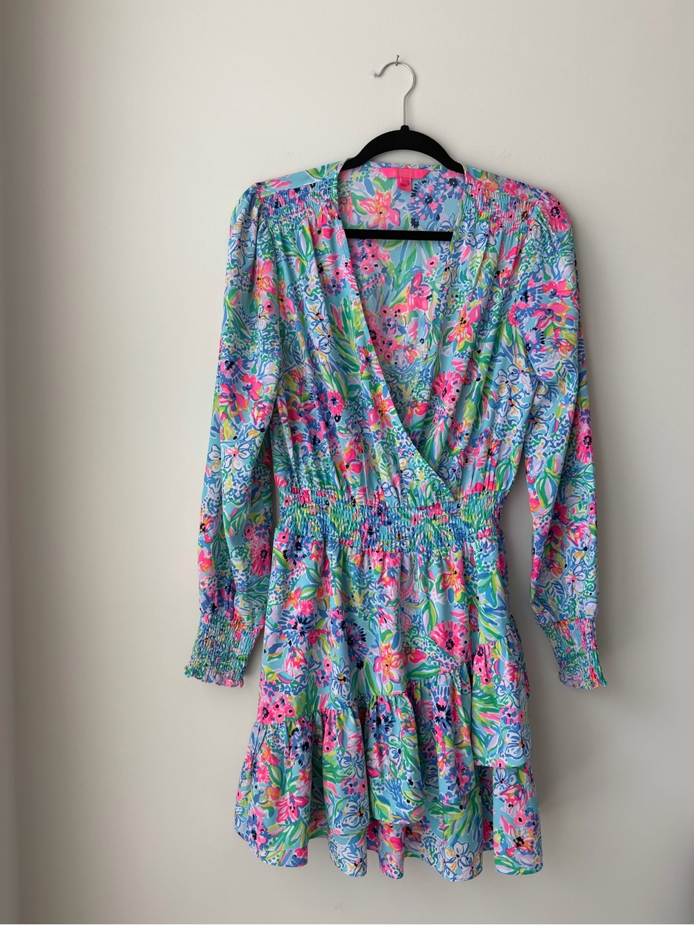 Lilly Pulitzer Vibrant Floral V-Neck Mini Dress in Pink, Blue & Green